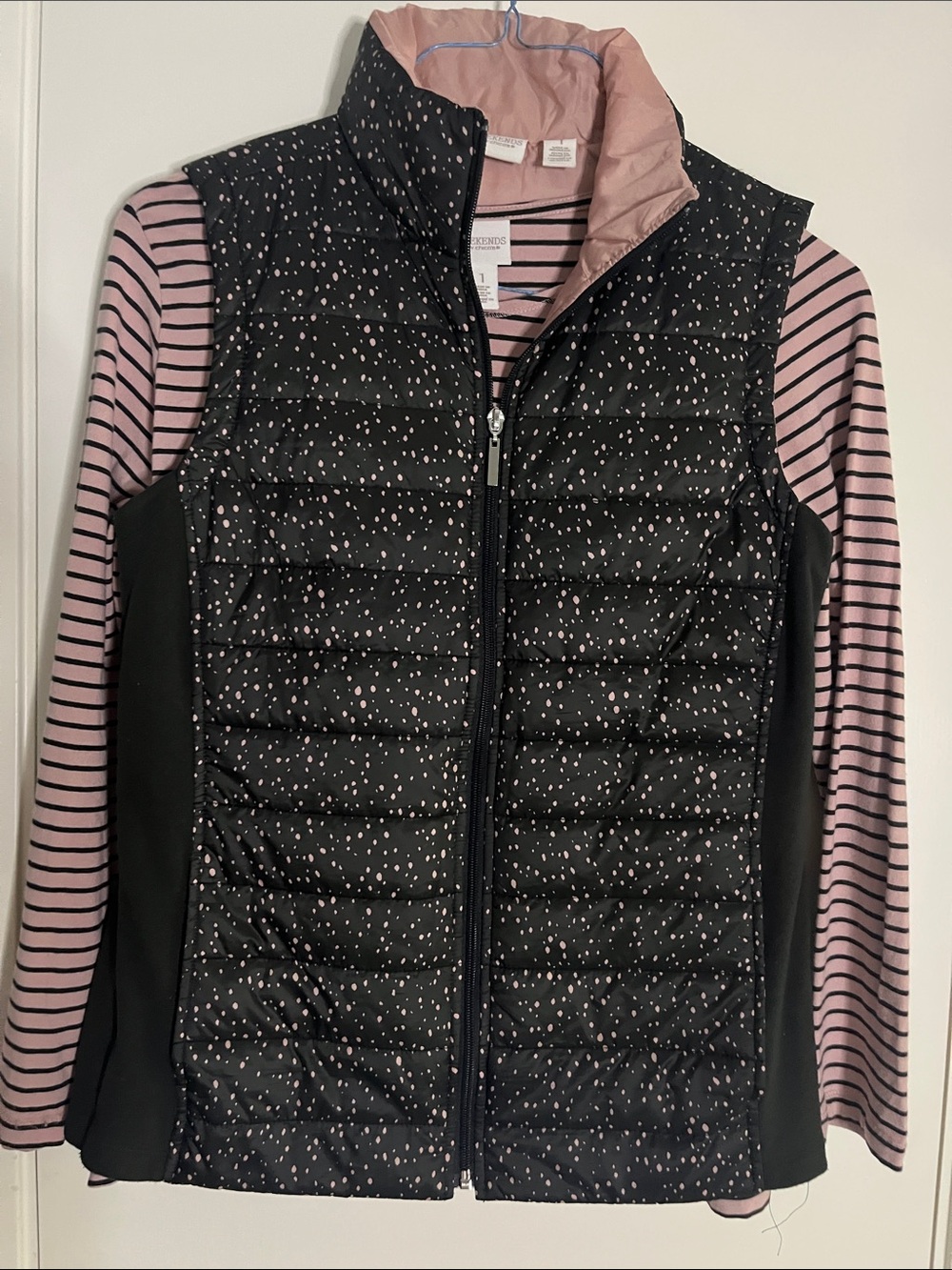 Chico's Black Quilted Vest and long sleeve top combo